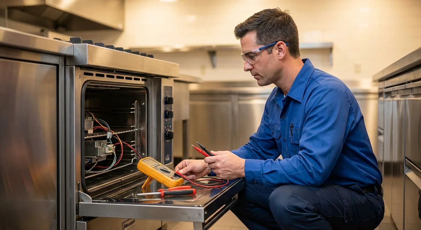 Technician's-hands-repairing-a-oven