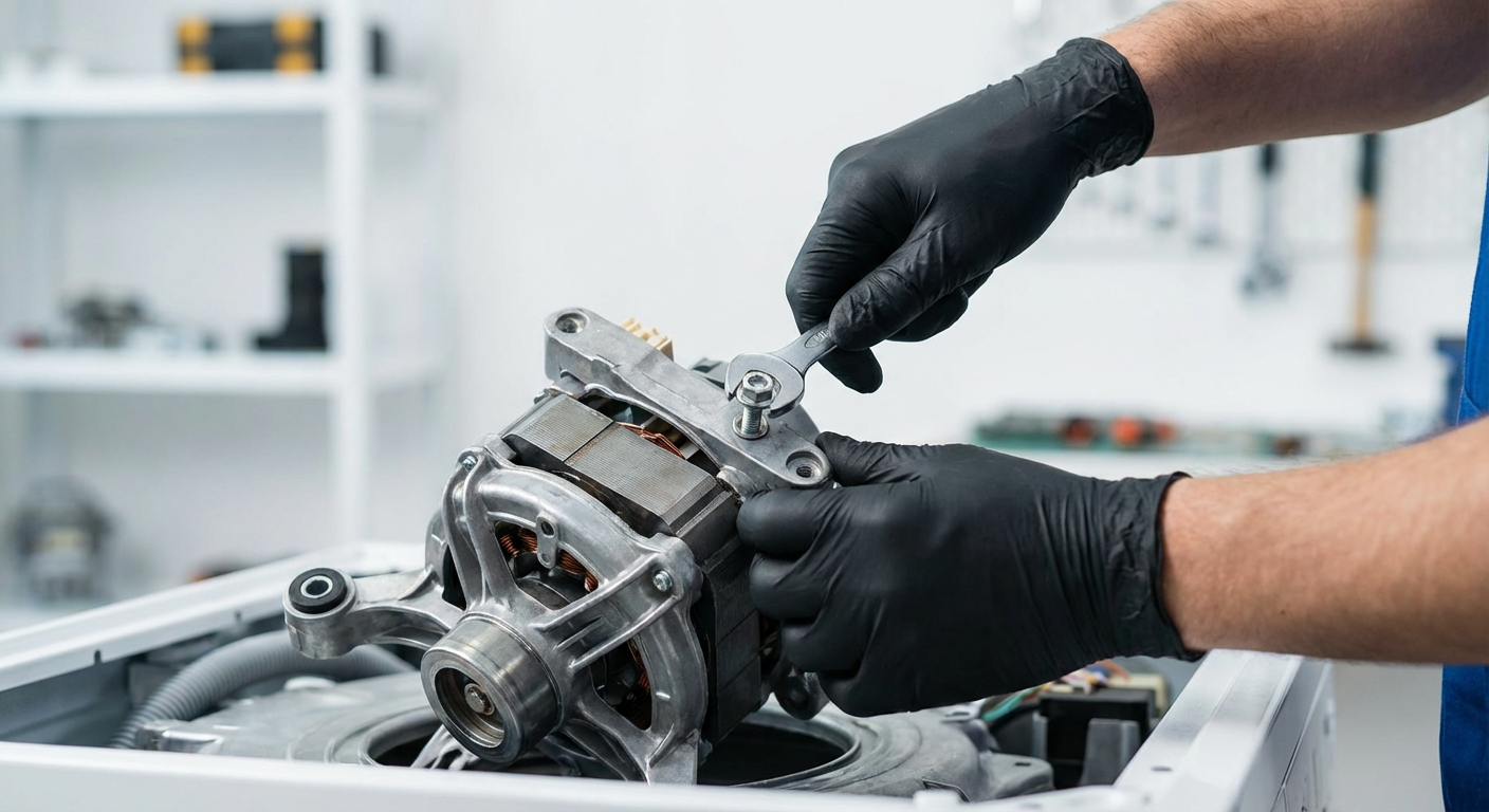 Technician repairing washing machine